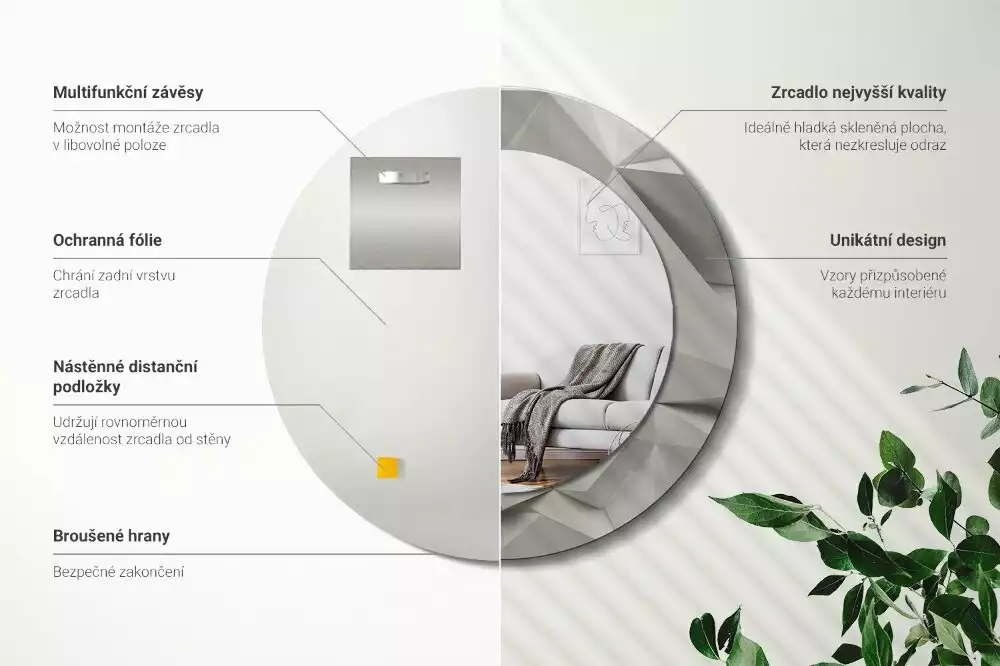 Kulaté dekorativní zrcadlo Abstraktní bílý krystal