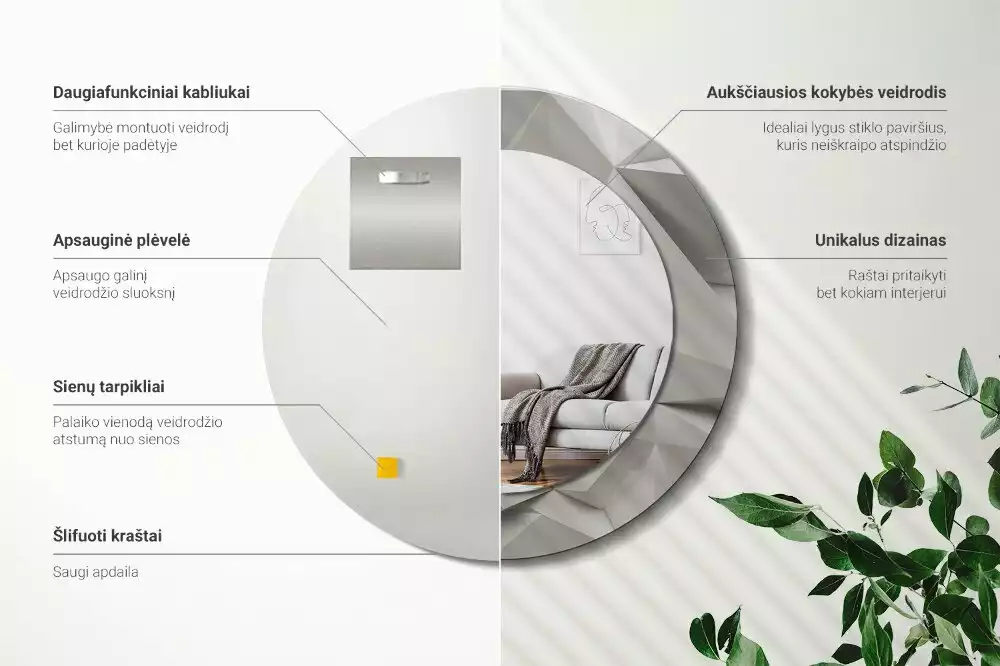 Kulaté dekorativní zrcadlo Abstraktní bílý krystal