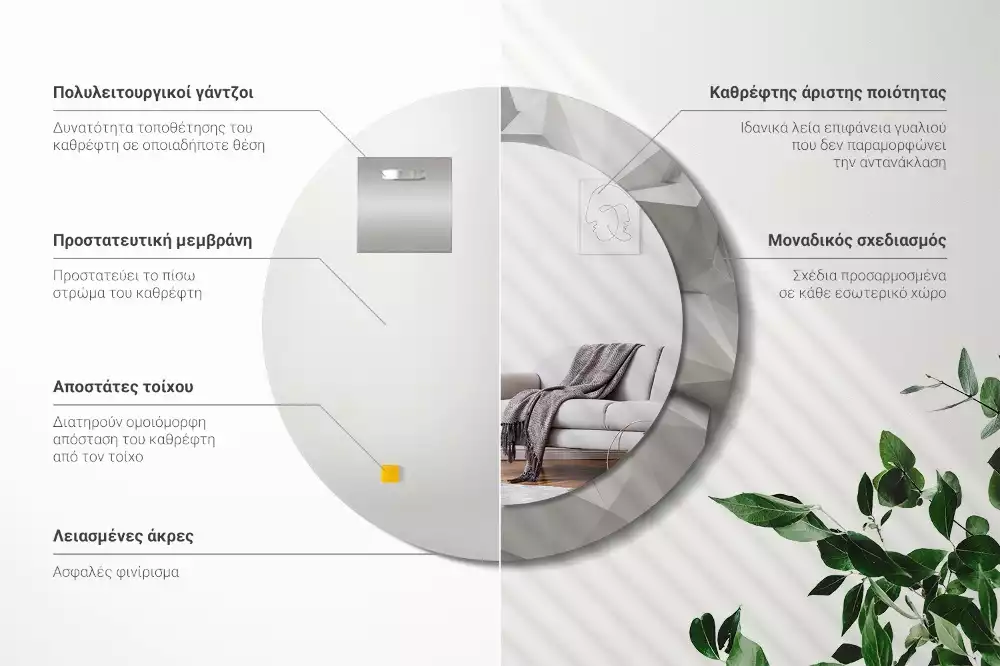 Kulaté dekorativní zrcadlo Abstraktní bílý krystal