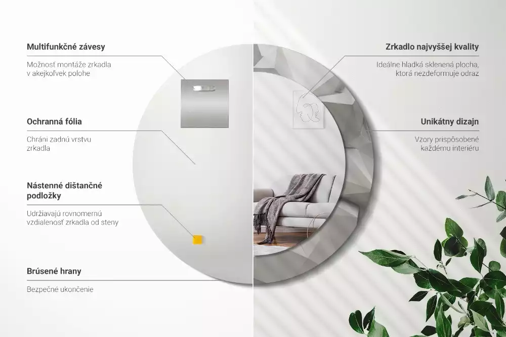 Kulaté dekorativní zrcadlo Abstraktní bílý krystal