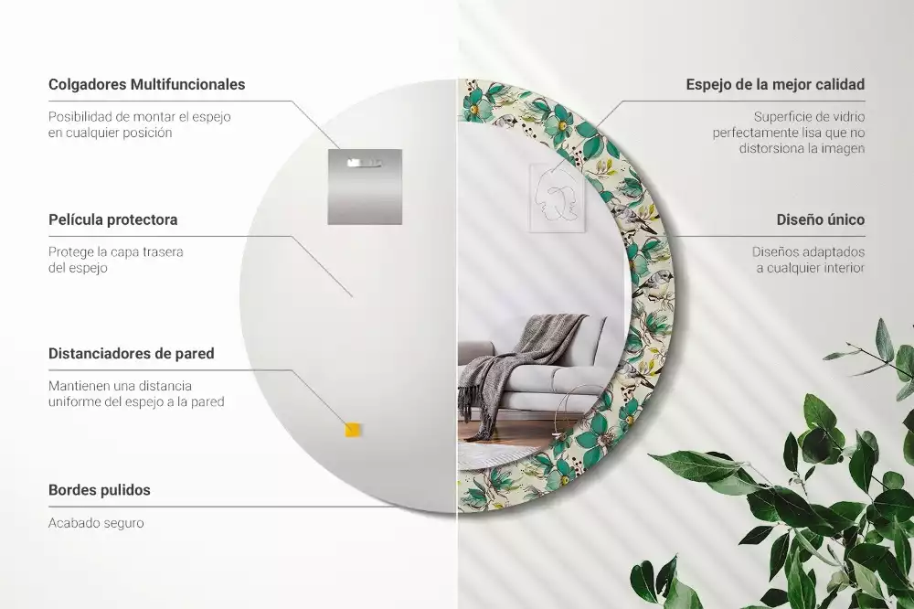 Kulaté zrcadlo s potiskem Květiny a ptáci