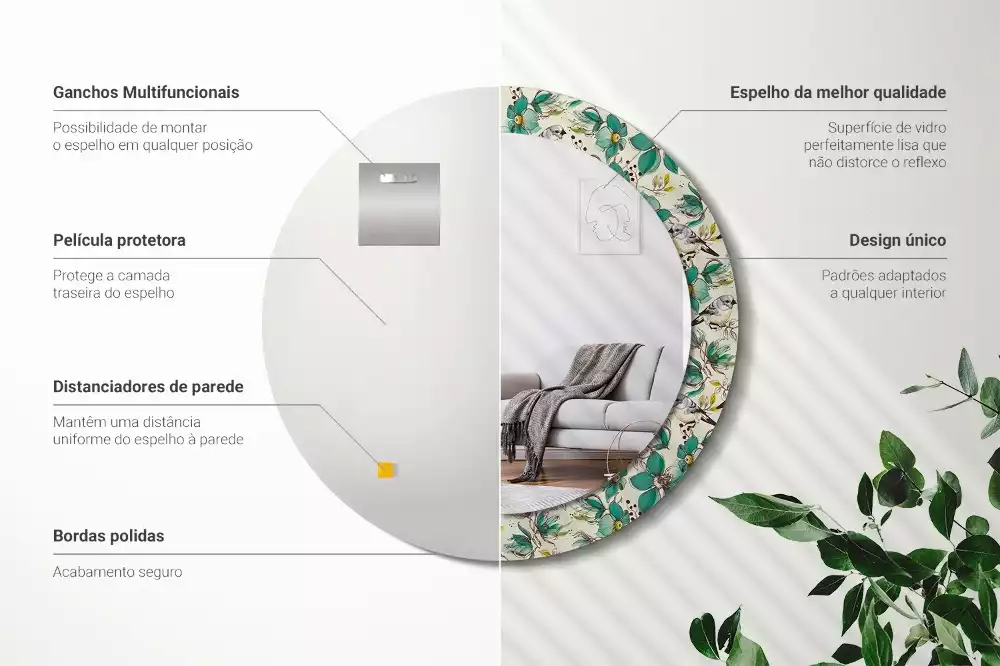 Kulaté zrcadlo s potiskem Květiny a ptáci