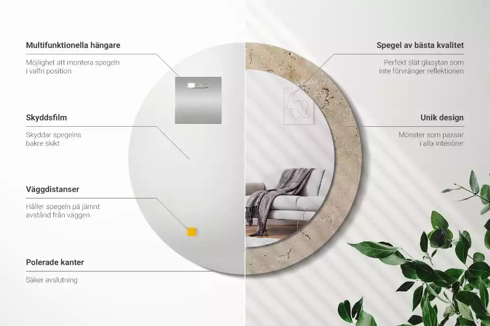 Kulaté zrcadlo s potiskem Imitace kamene