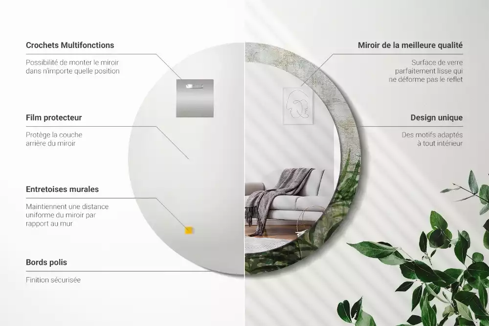 Kulaté zrcadlo s potiskem Kapradinové listy