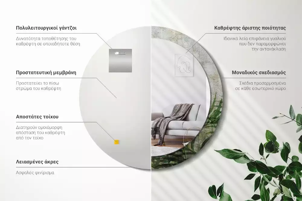 Kulaté zrcadlo s potiskem Kapradinové listy