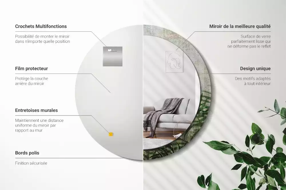 Kulaté zrcadlo s potiskem Kapradinové listy