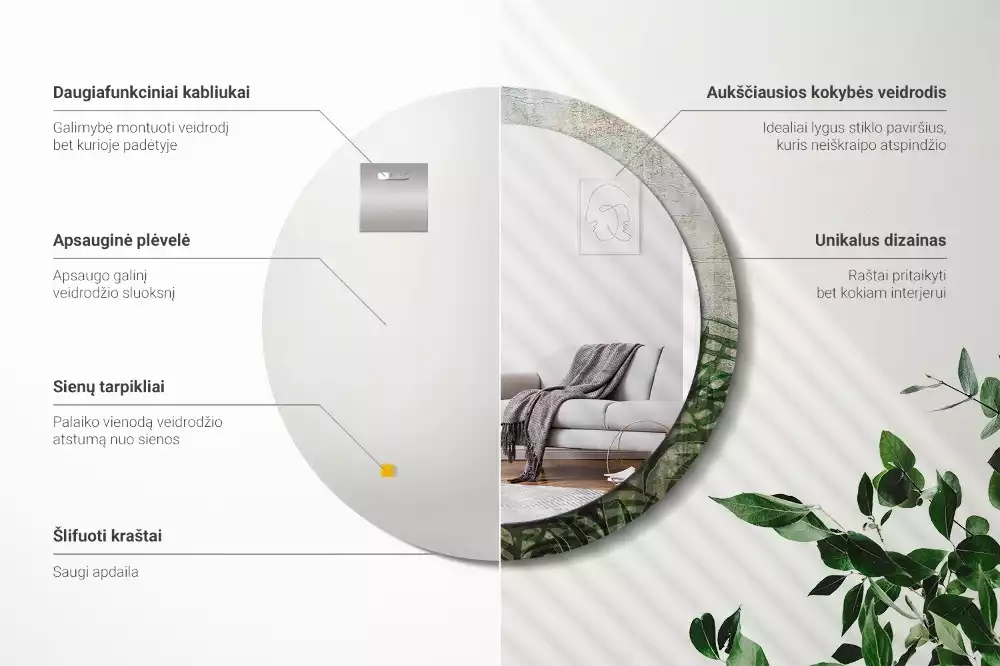 Kulaté zrcadlo s potiskem Kapradinové listy