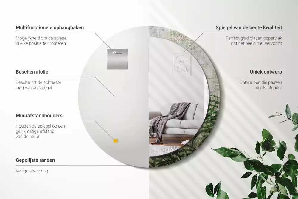 Kulaté zrcadlo s potiskem Kapradinové listy