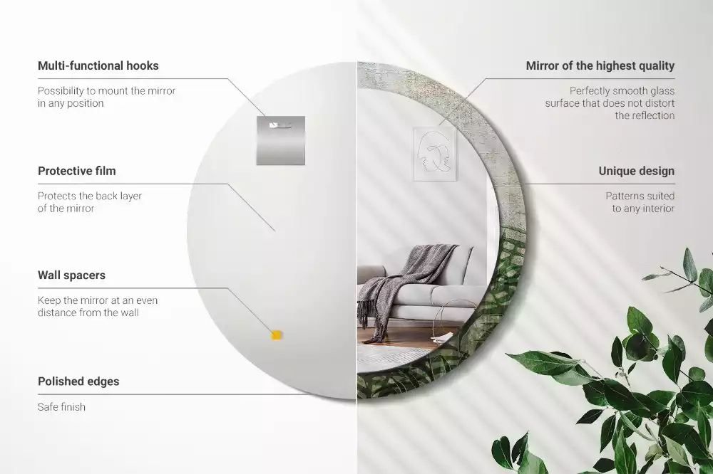 Kulaté zrcadlo s potiskem Kapradinové listy