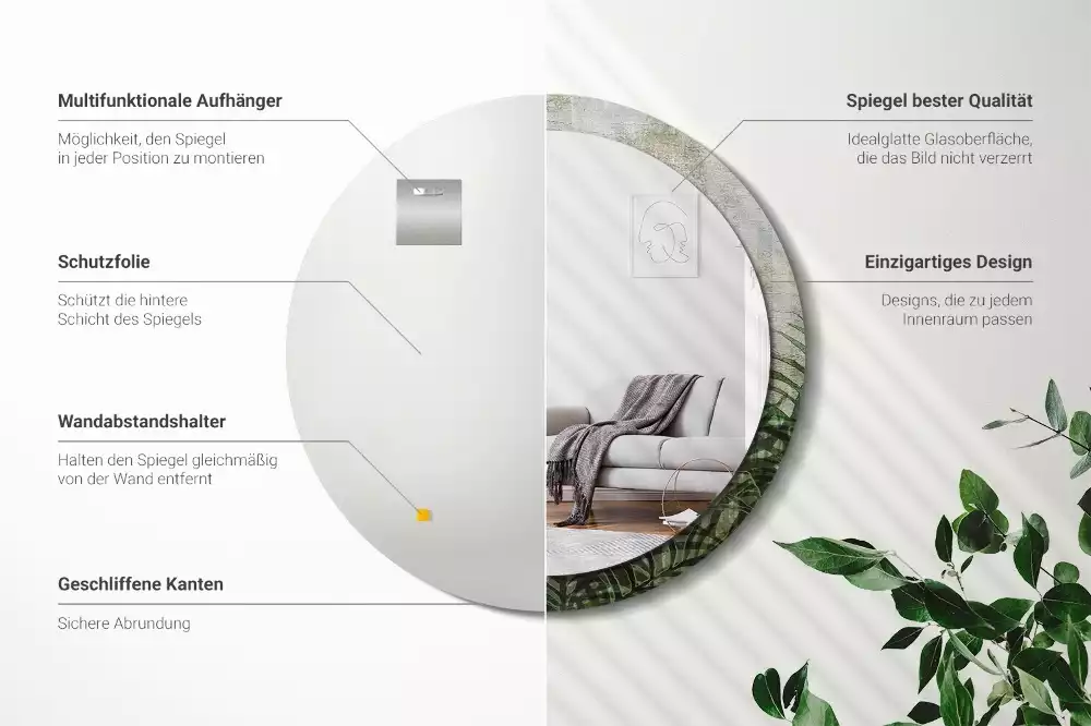 Kulaté zrcadlo s potiskem Kapradinové listy