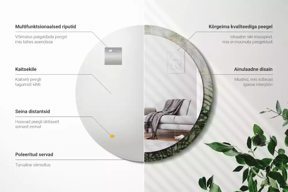 Kulaté zrcadlo s potiskem Kapradinové listy