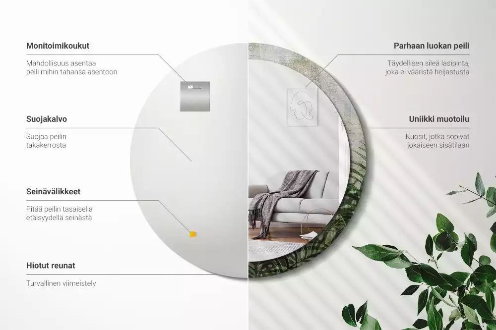 Kulaté zrcadlo s potiskem Kapradinové listy