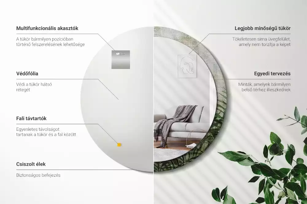 Kulaté zrcadlo s potiskem Kapradinové listy