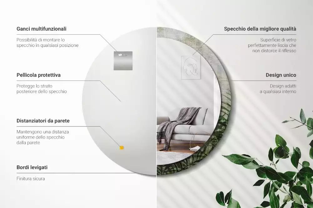 Kulaté zrcadlo s potiskem Kapradinové listy