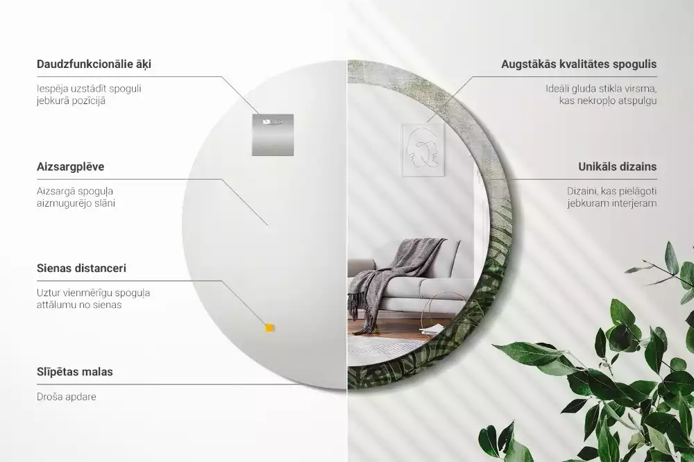 Kulaté zrcadlo s potiskem Kapradinové listy