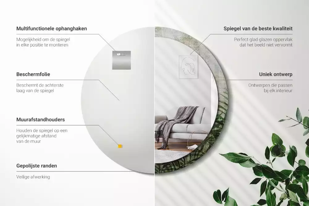 Kulaté zrcadlo s potiskem Kapradinové listy