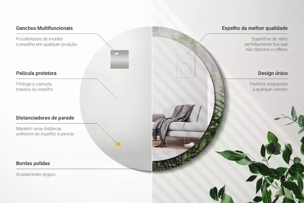 Kulaté zrcadlo s potiskem Kapradinové listy