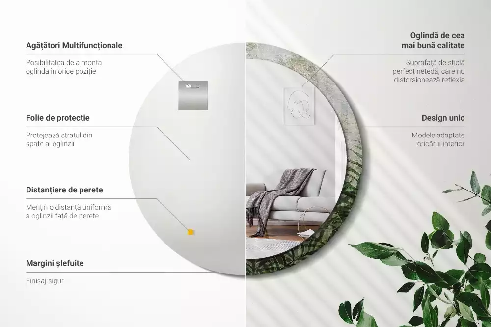 Kulaté zrcadlo s potiskem Kapradinové listy