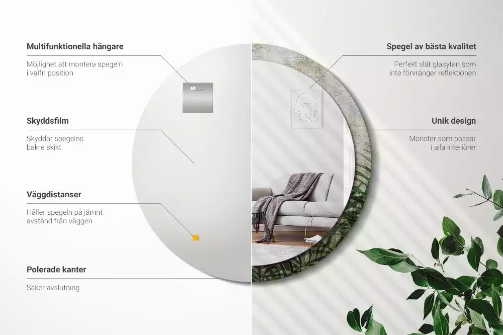 Kulaté zrcadlo s potiskem Kapradinové listy