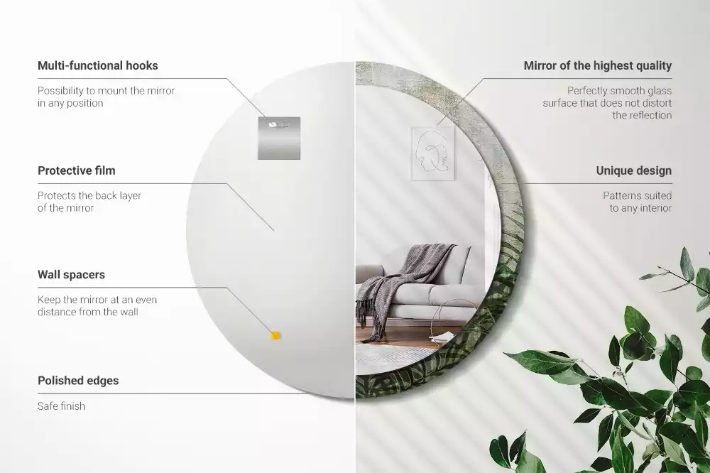 Kulaté zrcadlo s potiskem Kapradinové listy