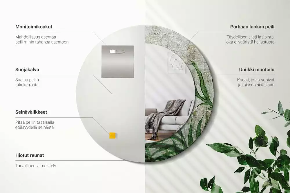 Kulaté zrcadlo s potiskem Kapradinové listy