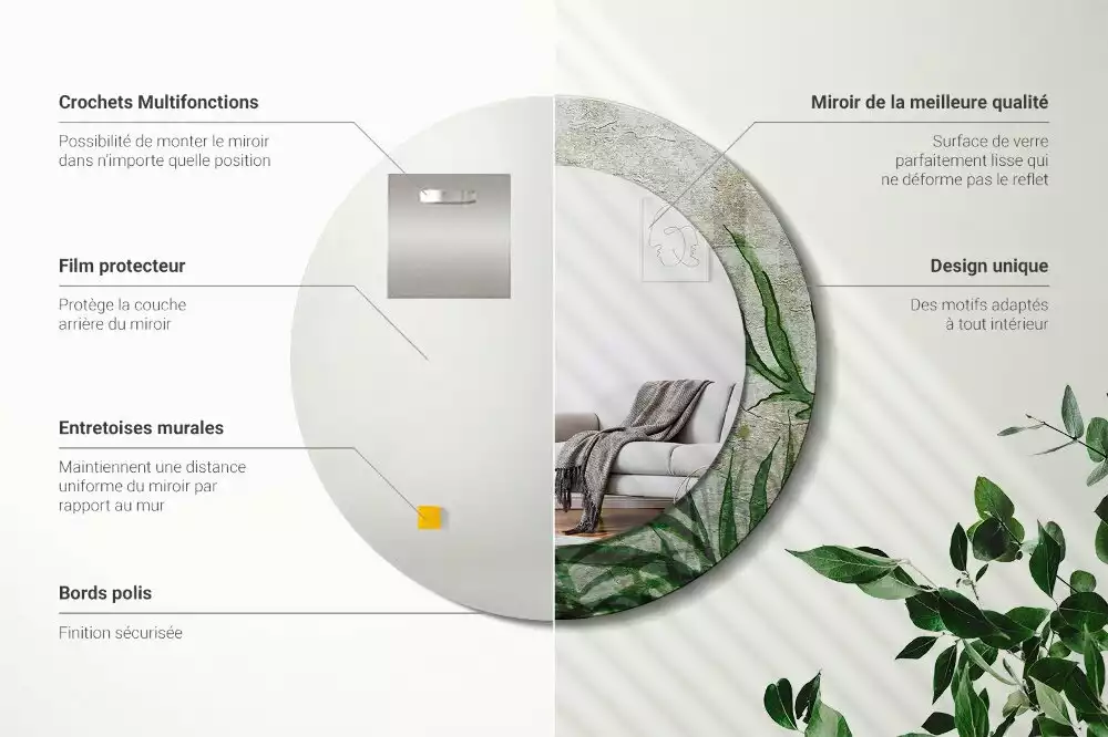 Kulaté zrcadlo s potiskem Kapradinové listy