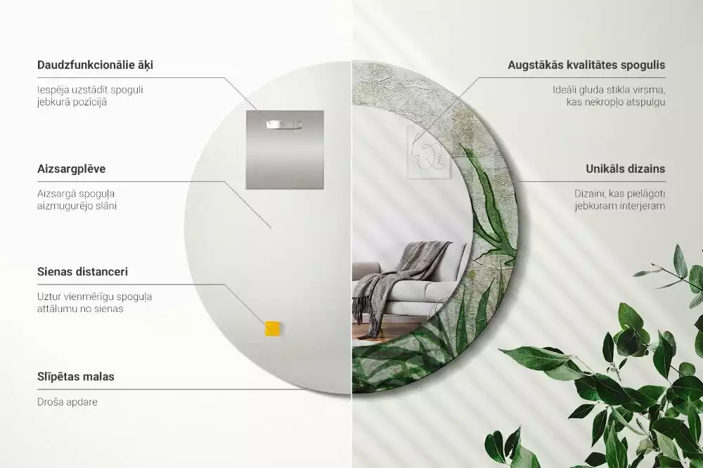 Kulaté zrcadlo s potiskem Kapradinové listy