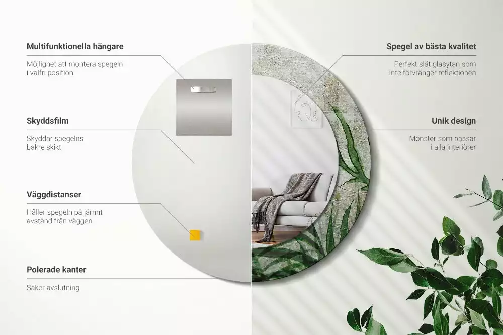 Kulaté zrcadlo s potiskem Kapradinové listy