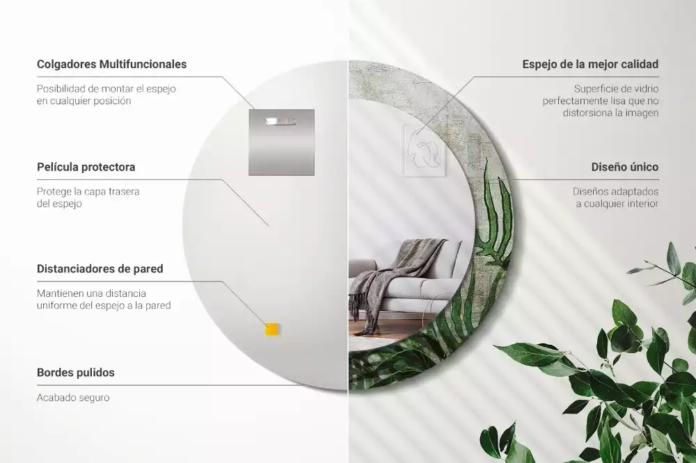 Kulaté zrcadlo s potiskem Kapradinové listy