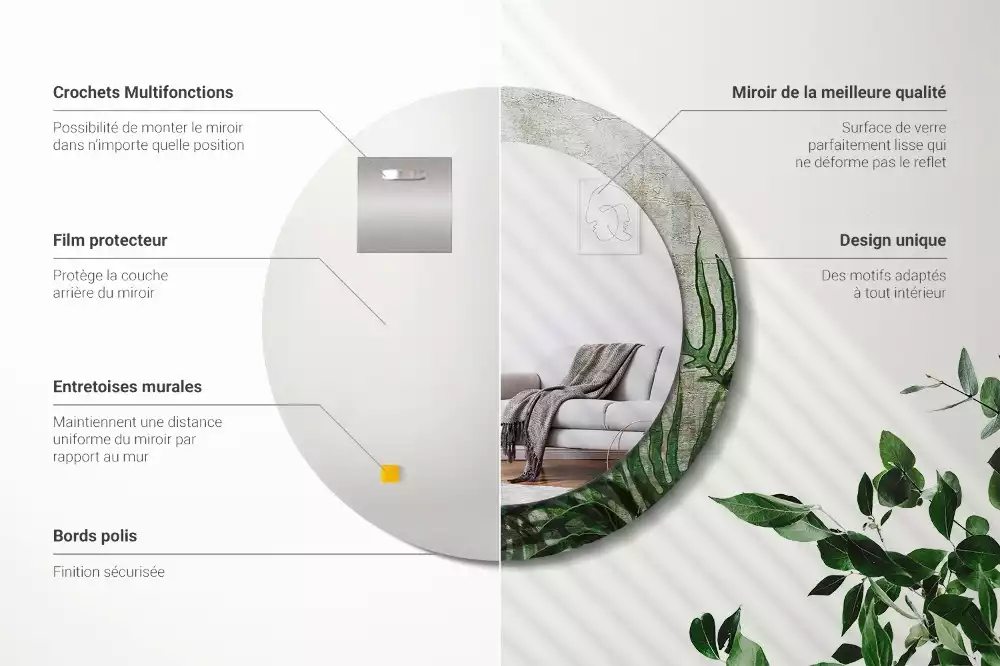 Kulaté zrcadlo s potiskem Kapradinové listy