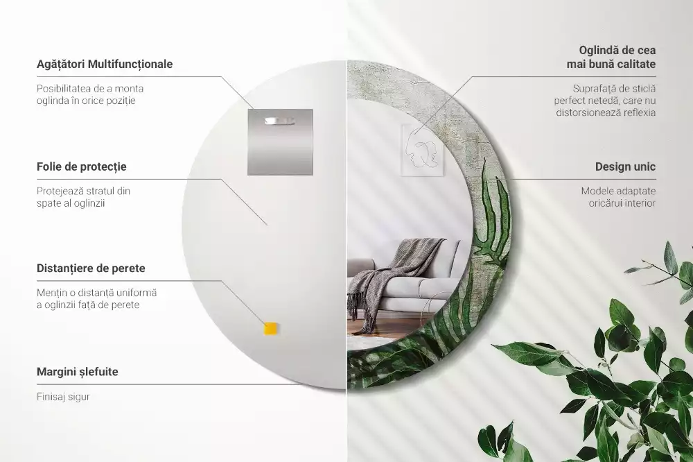 Kulaté zrcadlo s potiskem Kapradinové listy