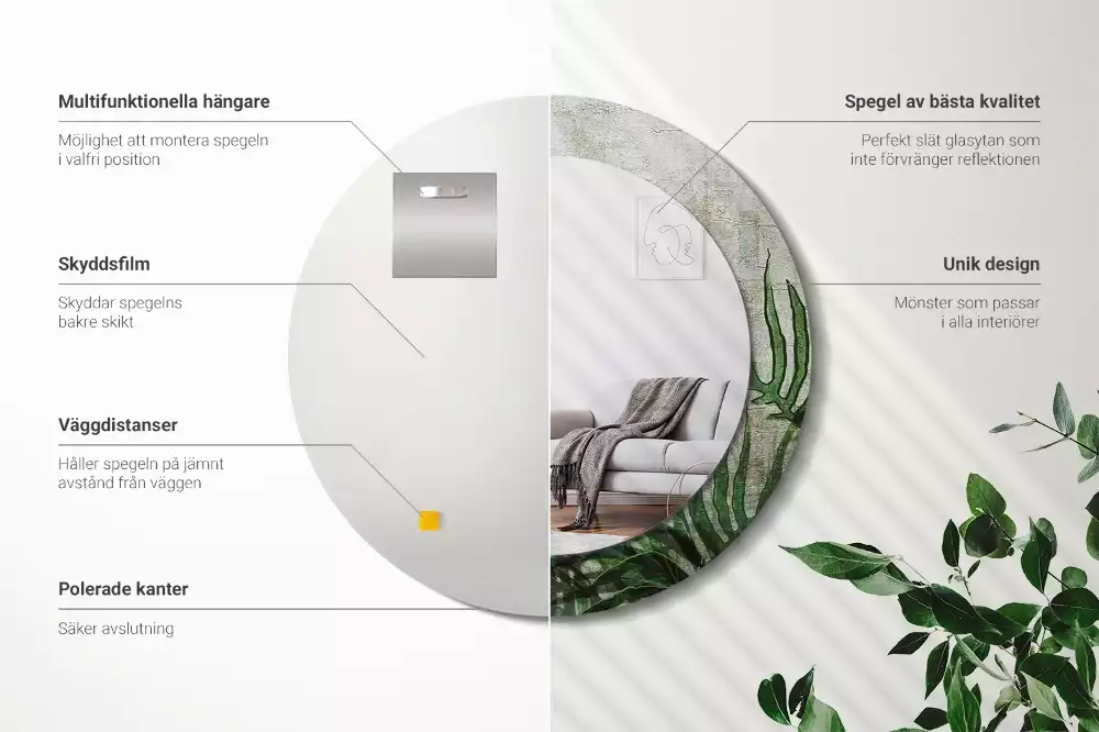 Kulaté zrcadlo s potiskem Kapradinové listy