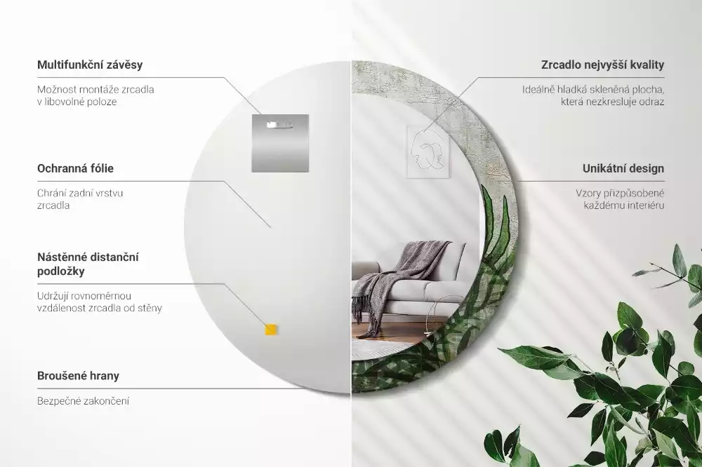 Kulaté zrcadlo s potiskem Kapradinové listy