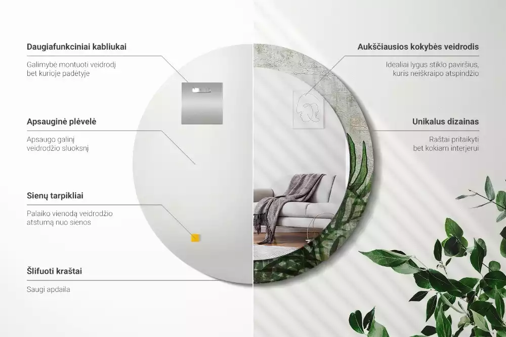 Kulaté zrcadlo s potiskem Kapradinové listy