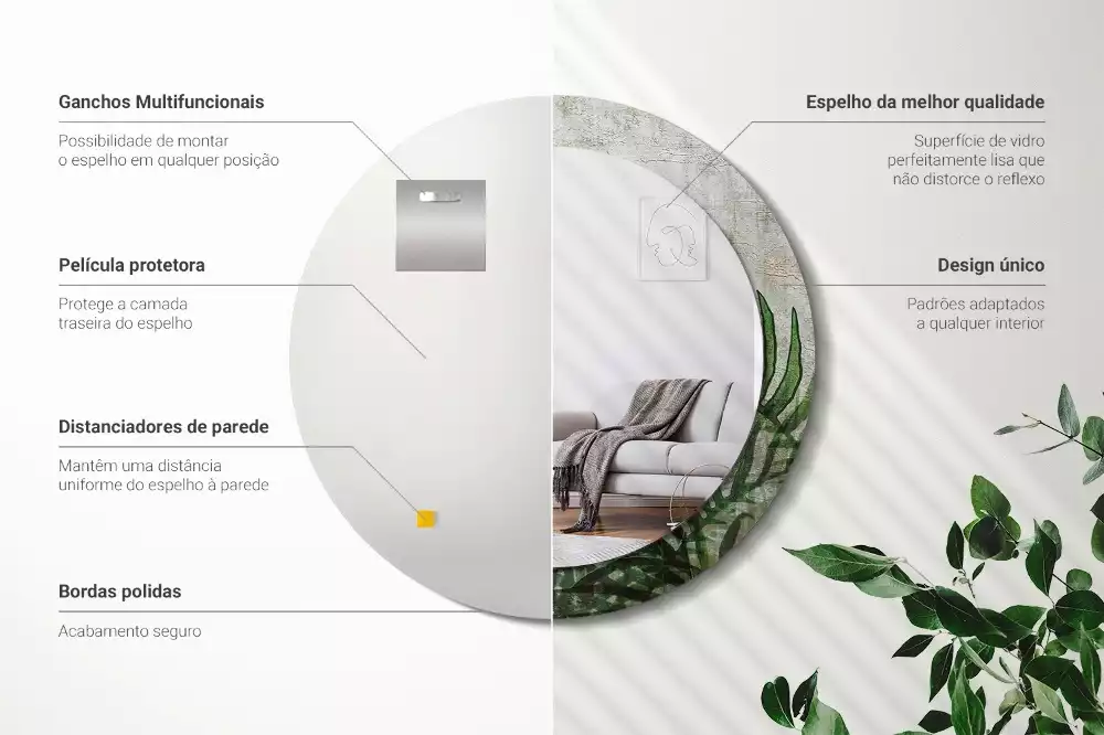 Kulaté zrcadlo s potiskem Kapradinové listy