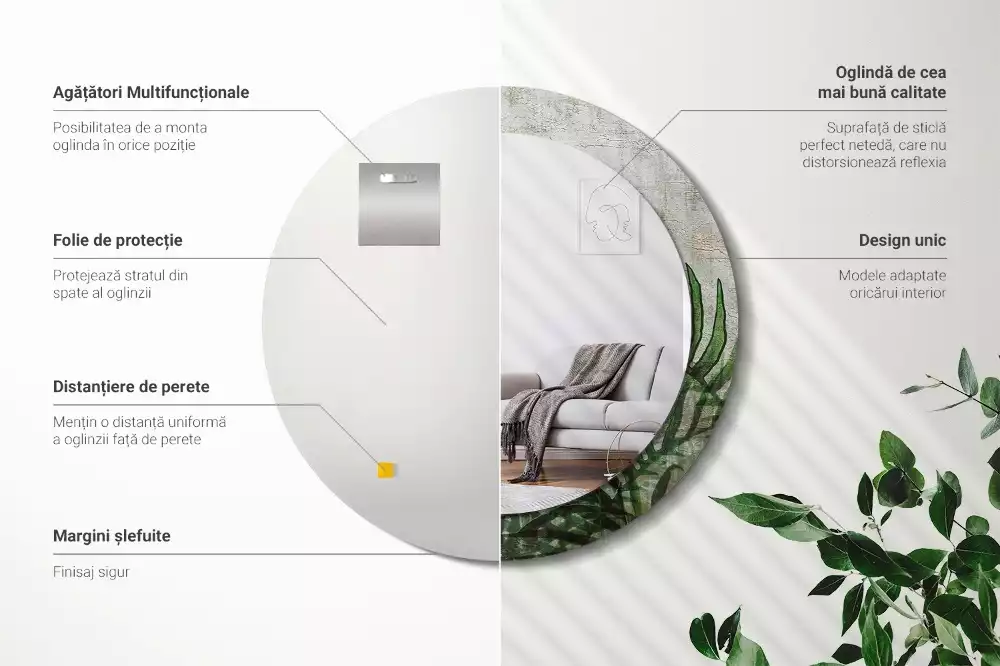 Kulaté zrcadlo s potiskem Kapradinové listy