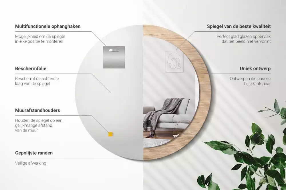 Kulaté zrcadlo s potiskem Dřevo