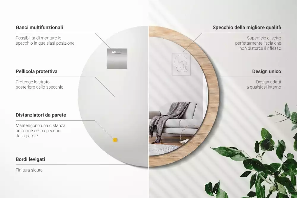 Kulaté zrcadlo s potiskem Dřevo