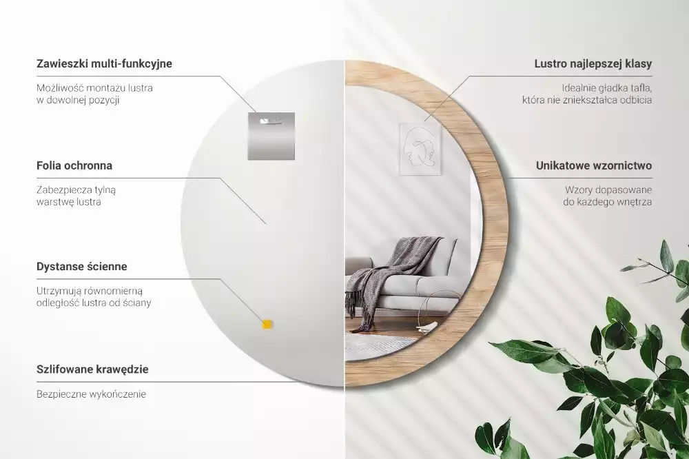 Kulaté zrcadlo s potiskem Dřevo