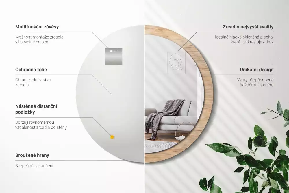 Kulaté zrcadlo s potiskem Dřevo