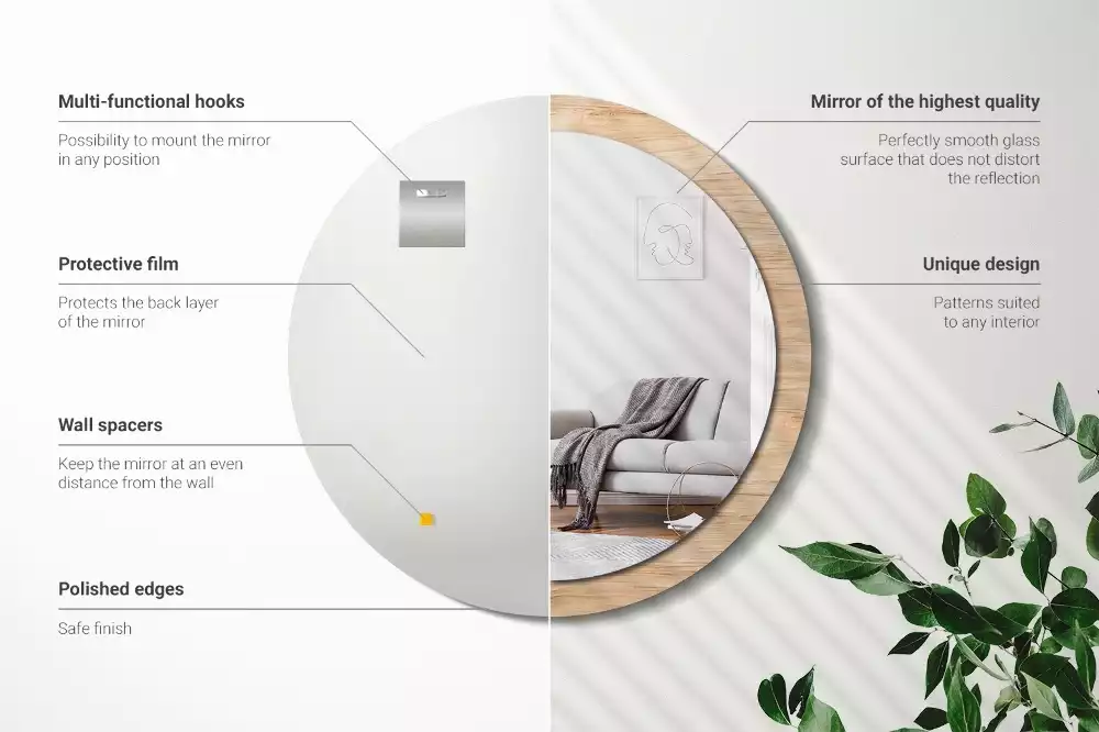 Kulaté zrcadlo s potiskem Dřevo