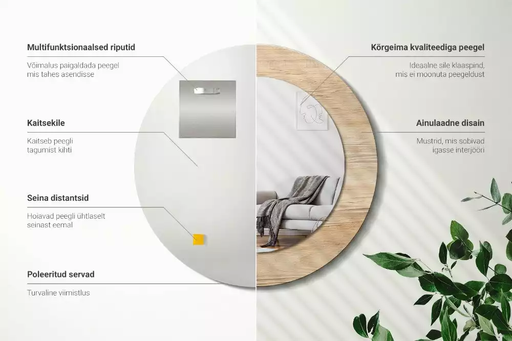 Kulaté zrcadlo s potiskem Dřevo