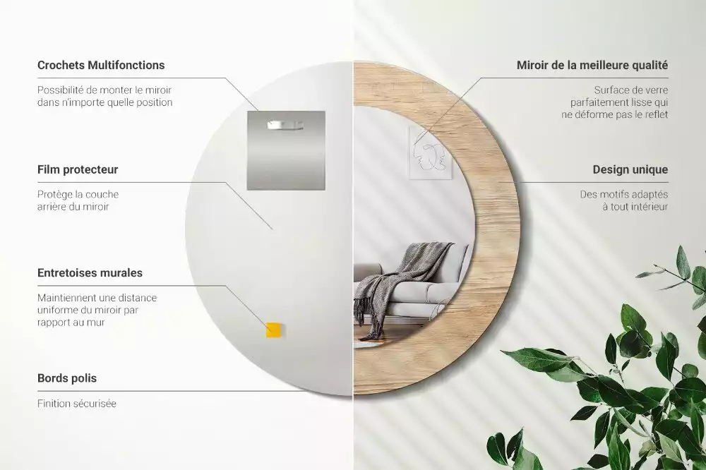 Kulaté zrcadlo s potiskem Dřevo