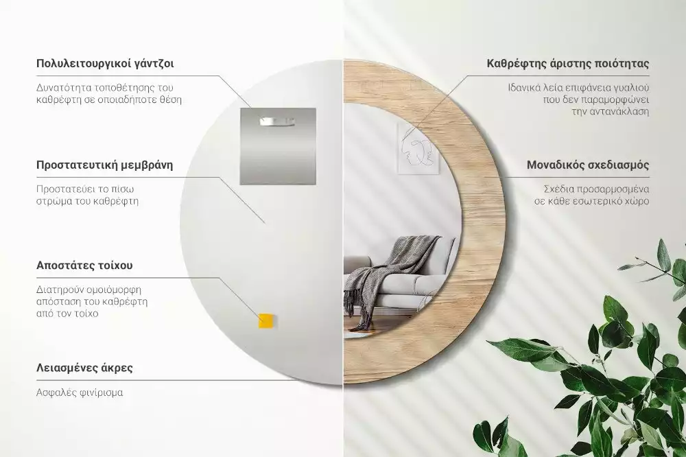 Kulaté zrcadlo s potiskem Dřevo