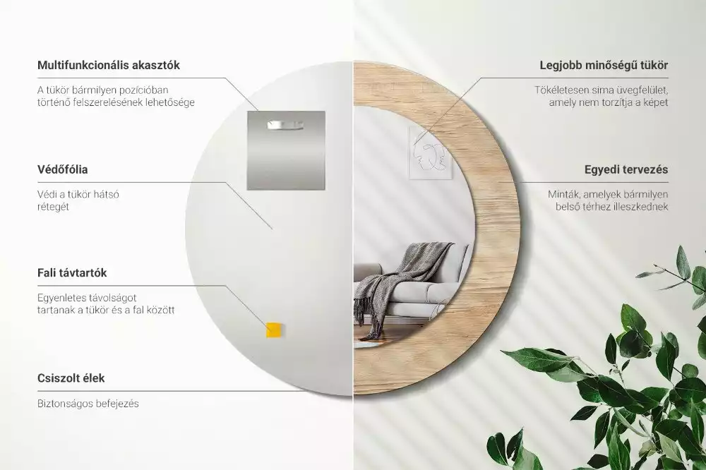 Kulaté zrcadlo s potiskem Dřevo