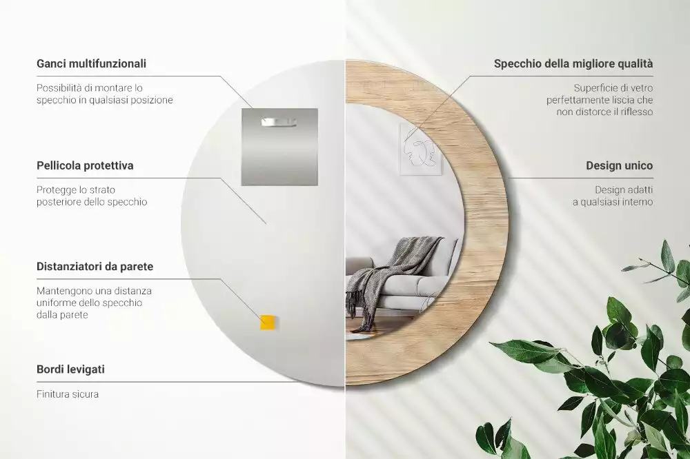 Kulaté zrcadlo s potiskem Dřevo