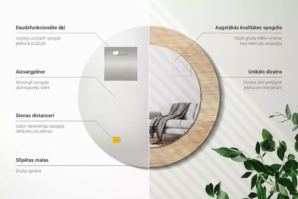 Kulaté zrcadlo s potiskem Dřevo