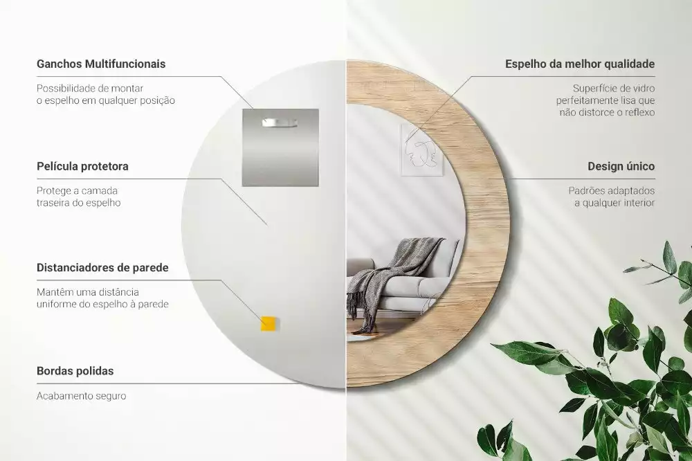 Kulaté zrcadlo s potiskem Dřevo