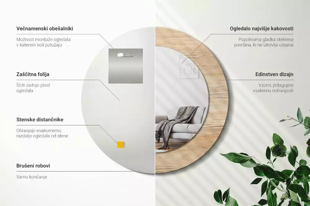 Kulaté zrcadlo s potiskem Dřevo