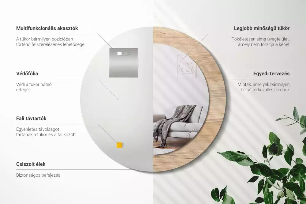 Kulaté zrcadlo s potiskem Dřevo